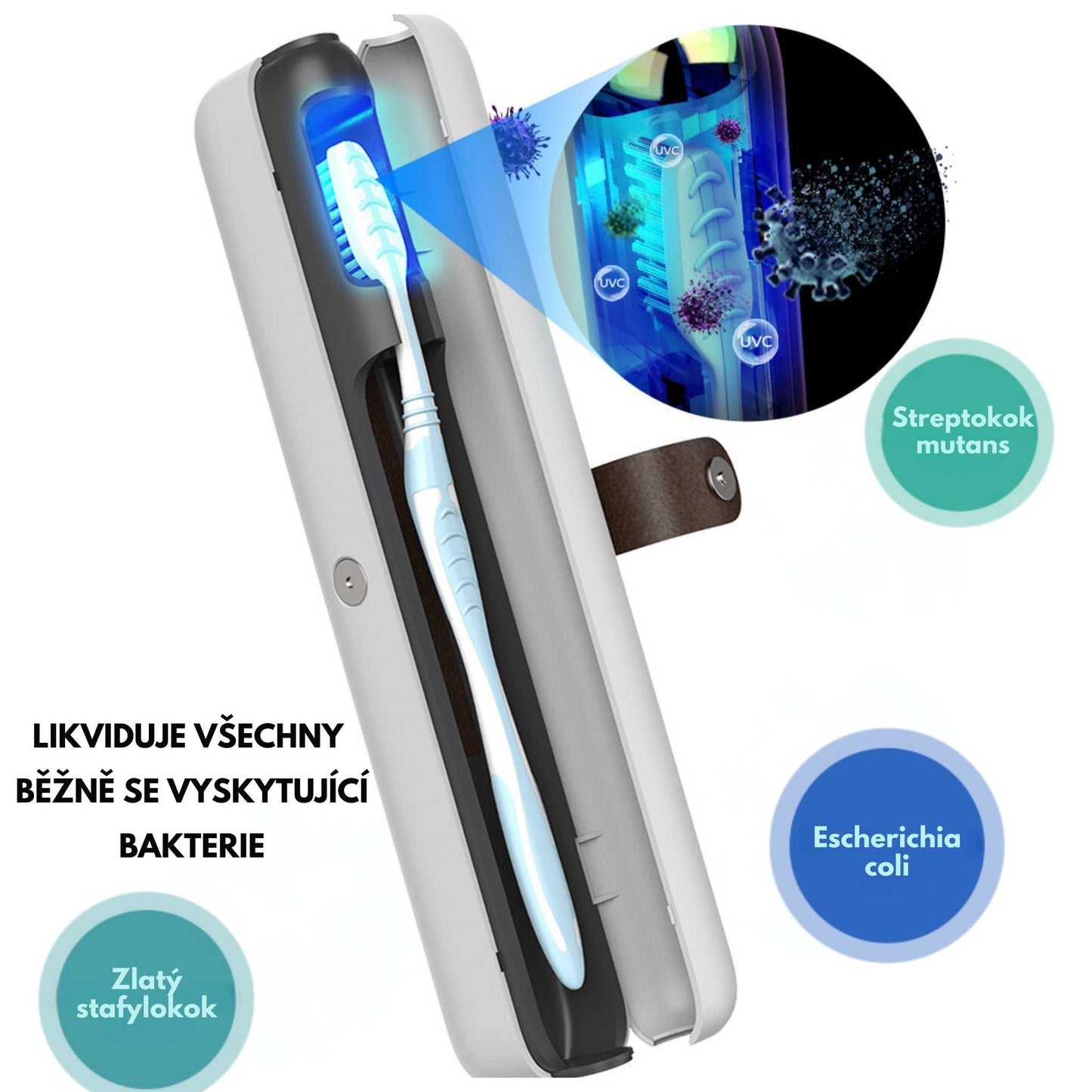 Přenosný UV CleanCase – účinná UV-C dezinfekce zubního kartáčku s ochranou proti množení bakterií díky odvodnění