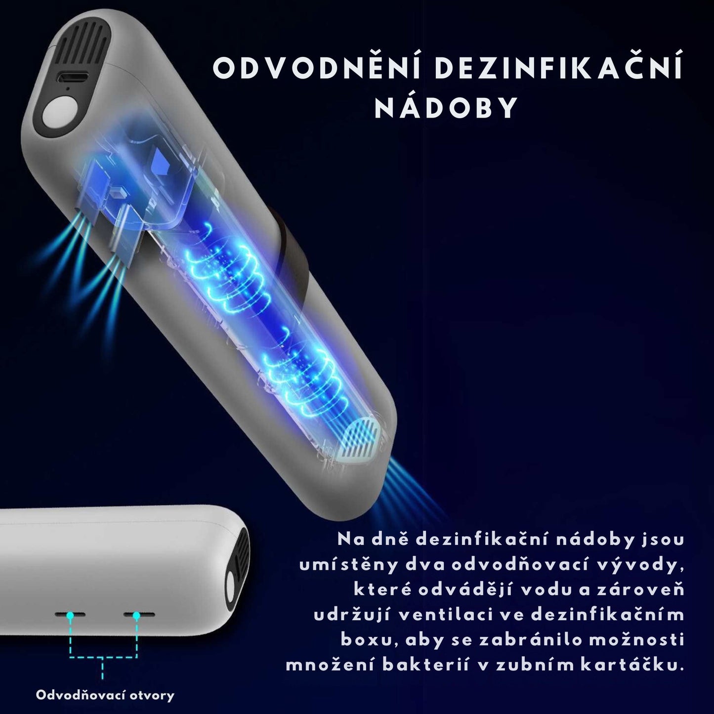 Přenosný UV CleanCase – systém odvodnění dezinfekční nádoby zabraňující množení bakterií